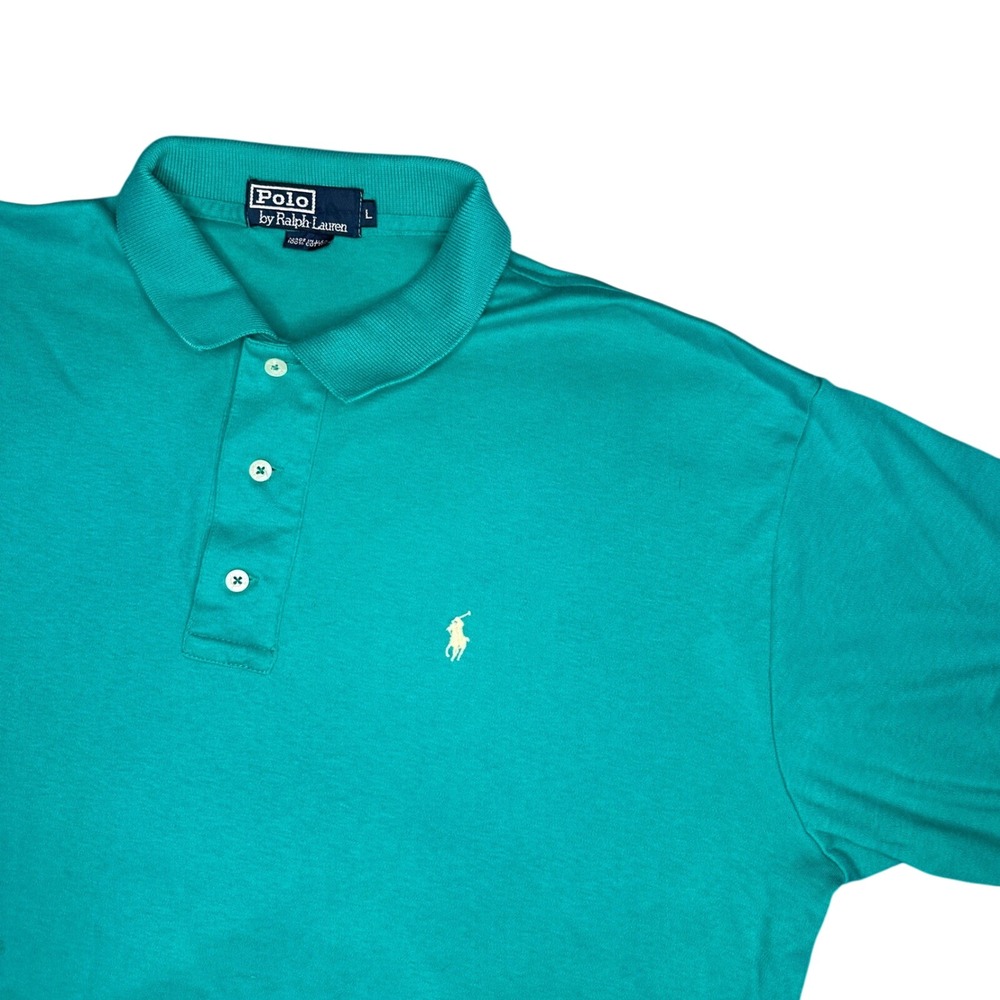 Vintage 90s Made in USA Polo Ralph Lauren Teal Collared 100% Cotton Shirt